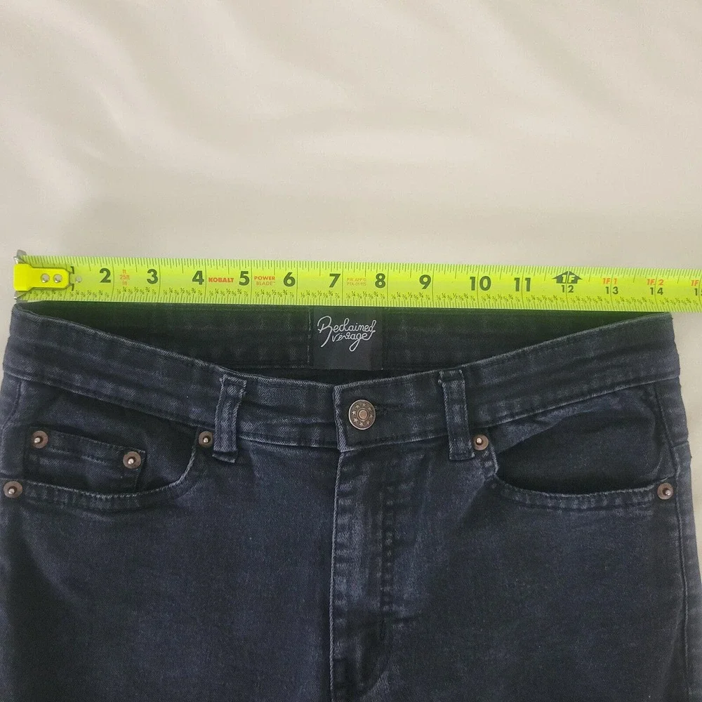 Reclaimed Vintage Jeans Womens 32 Black Denim Mid Rise Skinny Distressed 28x29.5